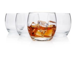 history company original 1950s-era “roly poly” suburban home bar whiskey glass, 4.-piece set (gift box collection)