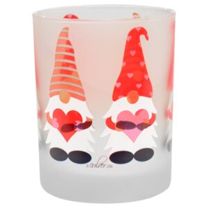Culver Valentine Decorated Frosted Double Old Fashioned Tumbler Glasses, 13.5-Ounce, Gift Boxed Set of 2 (Valentine's Gnomes Holding Hearts)