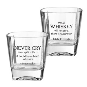 Lillian Rose Set of 2 Whiskey Low Ball Glasses with Famous Quotes, Black