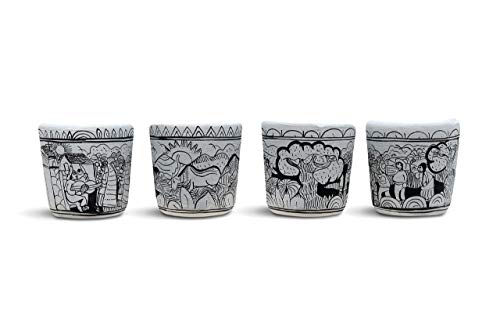 Authentic Clay Tequila - Mezcal Shot Glass Set (Pack-4, White)