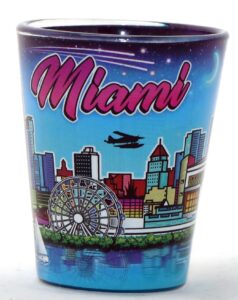 miami florida skyline night in and out shot glass