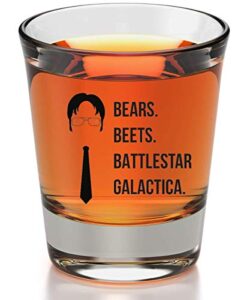 cool af bears beets battlestar galactica shot glass - the office merchandise | funny novelty gift for men and women - dunder mifflin inspired shot glasses