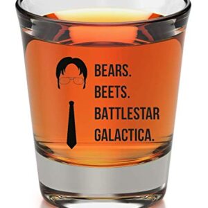 COOL AF Bears Beets Battlestar Galactica Shot Glass - The Office Merchandise | Funny Novelty Gift for Men and Women - Dunder Mifflin Inspired Shot Glasses