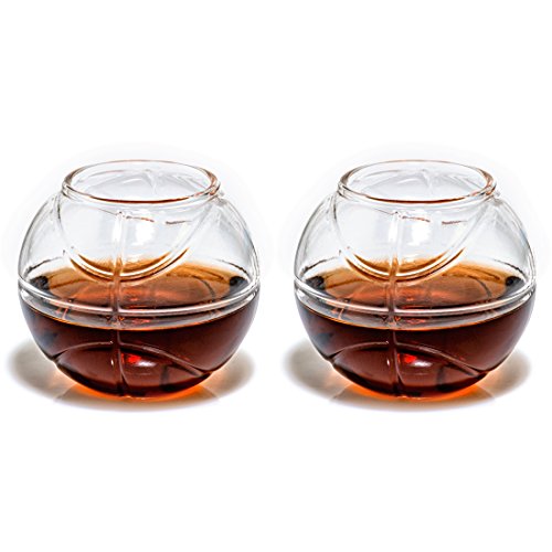 Basketball Whiskey Glass - Rocks Glass for Rum, Tequila, Scotch, Glasses- Whiskey Gifts - 10oz Cocktail, Lowball, Old Fashioned Glass (Set of 2) Unique Bar Decor & Bourbon Gifts by Prestige Decanters