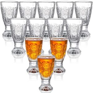 nicunom 12 pack shot glasses, 1.6 oz carved shot glass with heavy base, round shot glasses bulk, lead-free clear shot glass for vodka, whiskey, tequila, liquor, espresso
