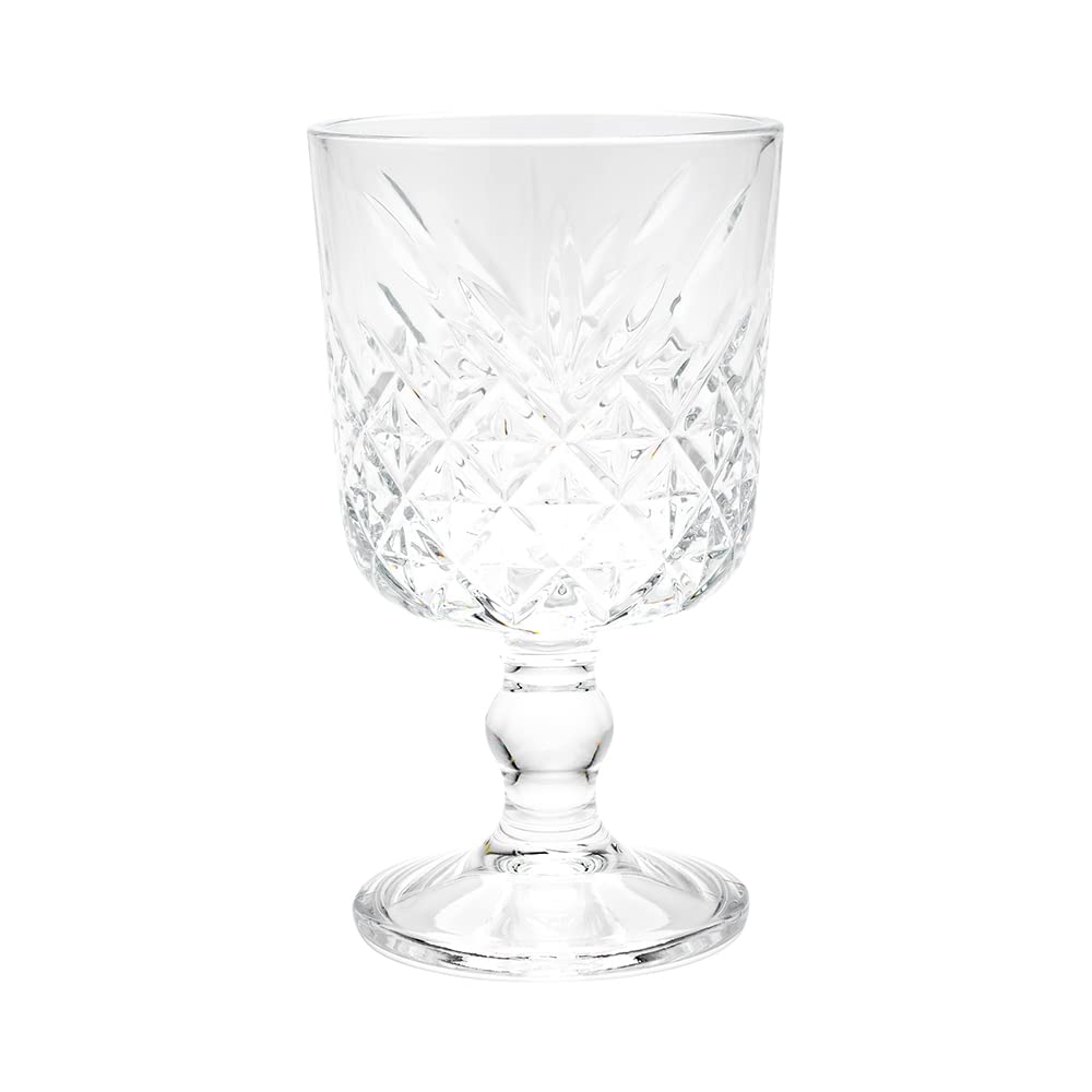 Restaurantware Timeless 11 Ounce Goblet Glasses Set of 6 Etched Cocktail Glasses - Stemmed Dishwasher-Safe Clear Glass Water Goblets Chip-Resistant For Whiskey Or Cocktails