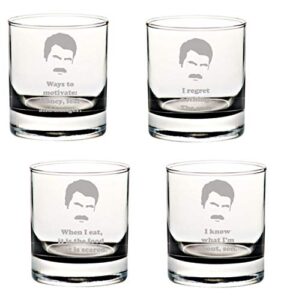 brindle southern farms ron swanson rocks glasses: parks and rec inspired etched whiskey glass/drinking glass gift set for ron swanson fan