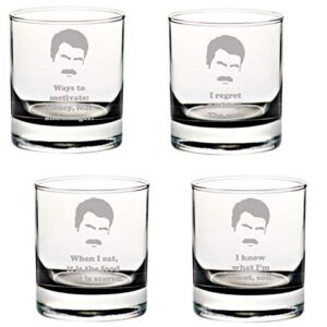 Brindle Southern Farms Ron Swanson Rocks Glasses: Parks and Rec Inspired Etched Whiskey Glass/Drinking Glass Gift Set for Ron Swanson Fan