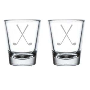 set of 2 shot glasses 1.75oz shot glass crossed golf clubs