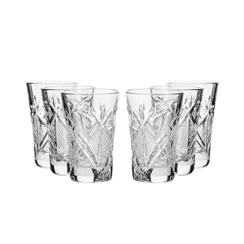 Set of 6, 1.2-Oz Hand Made Vintage Russian Crystal Glasses, Vodka Shots Old-fashioned Glassware