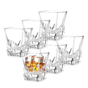 berkware lowball whiskey glasses - clear old fashioned glasses with square top design for bourbon, scotch & more, 9.5oz each (set of 6)
