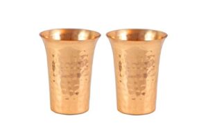 alchemade set of two 2 ounce 100% pure hammered copper shot glasses - jigger for tequila, rum, gin, vodka, or whiskey for bartenders or your home bar