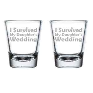 mip brand set of 2 shot glasses 1.75oz shot glass i survived my daughter's wedding mother father of bride