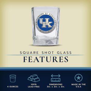 Heritage Pewter University of Kentucky Square Shot Glass | Hand-Sculpted 1.5 Ounce Shot Glass | Intricately Crafted Metal Pewter Alma Mater Inlay