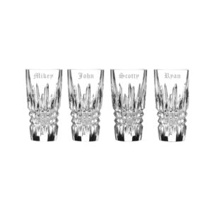 waterford personalized lismore diamond shot glasses, set of 4 custom engraved crystal 2oz shot glasses for tequila, liquor, home bar