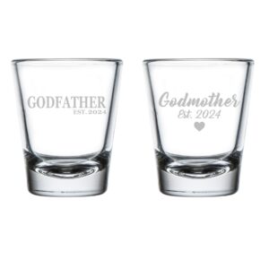 mip set of 2 shot glasses 1.75oz shot glass gift godmother est 2024 and godfather est 2024