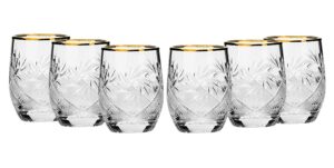 set of 6 russian cut crystal shot shooter glasses 24k gold rimmed 1.7 oz. vodka liquor old-fashioned glassware hand made