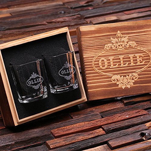 Teals Prairie & Co. Personalized Engraved Shot Glasses with Keepsake Box Set of 2