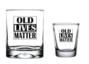 rogue river tactical funny old lives matter joke fashioned whiskey and shot glass bundle drinking cup gag gift set for him her men dad mom grandpa birthday or retirement combo gift set