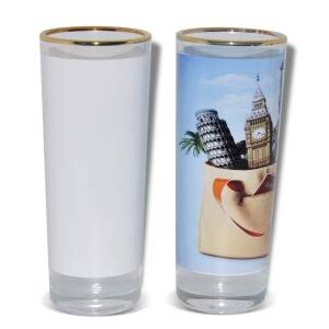 12 Pieces 1.5oz Sublimation Blank Long Shot Glass Bar drink alcohol Tequila Brandy with Golden Rim (4'' x 2'')