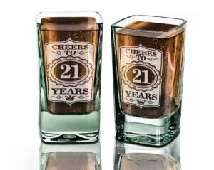 single personalized 21st shot glass cheers to 21 years glass custom engraved birthday college party celebration gift