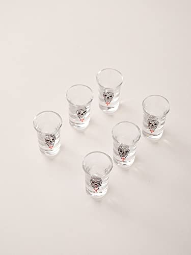 de la Cruz Tequila Mexican Tequila Sugar Skull Shot Glasses, Set of 6, Heavy Base, Bar Party, Gift for Family and Friends