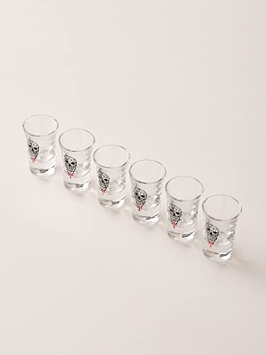 de la Cruz Tequila Mexican Tequila Sugar Skull Shot Glasses, Set of 6, Heavy Base, Bar Party, Gift for Family and Friends