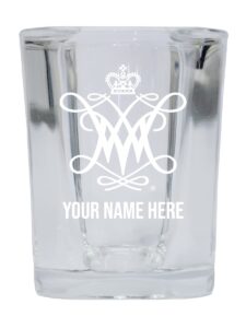 personalized customizable william and mary etched square shot glass 2 oz with custom name (1) officially licensed collegiate product