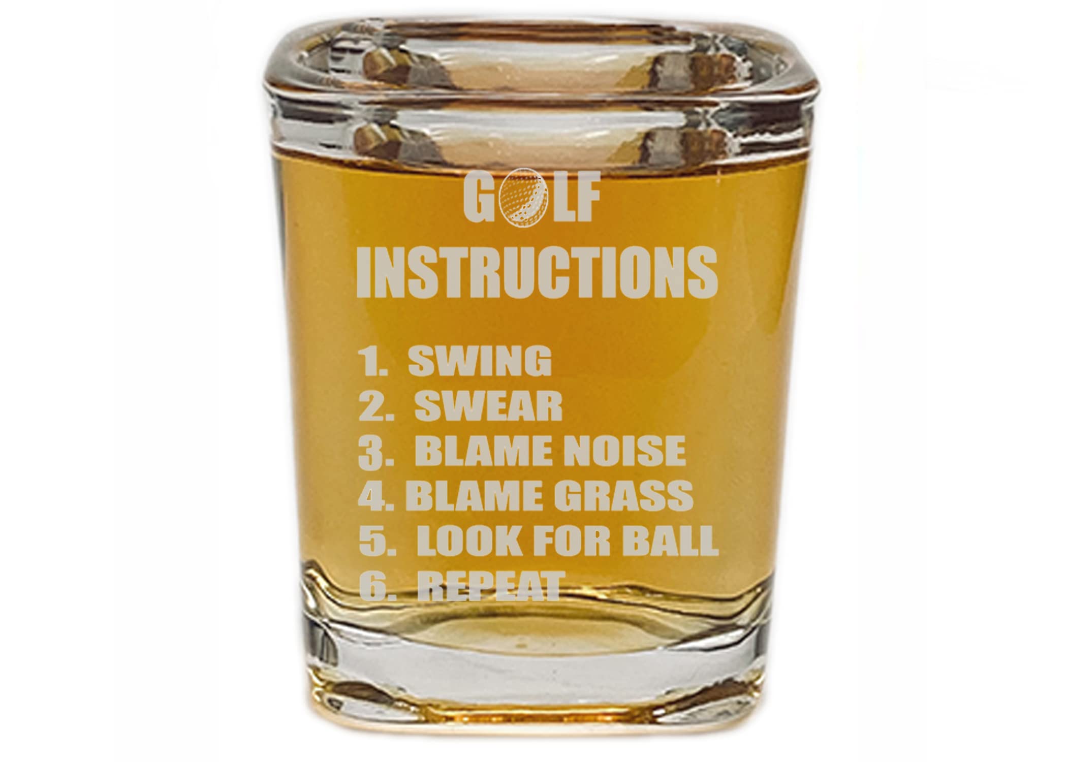 Rogue River Tactical Square Funny Golf Instructions Shot Glass Gift For Golfer Gag Gift For Dad Father's Day Joke