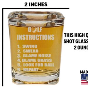 Rogue River Tactical Square Funny Golf Instructions Shot Glass Gift For Golfer Gag Gift For Dad Father's Day Joke