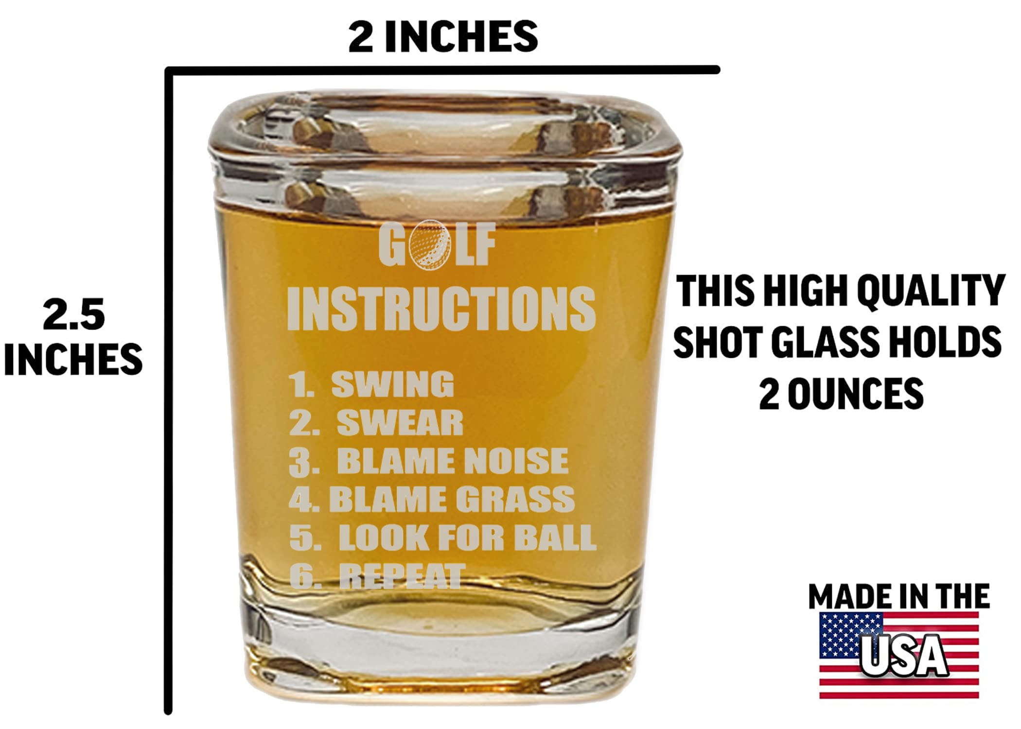 Rogue River Tactical Square Funny Golf Instructions Shot Glass Gift For Golfer Gag Gift For Dad Father's Day Joke