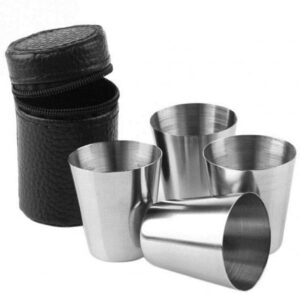 stainless steel shot cups shot glass drinking metal shooters leather cup holder for whiskey tequila liquor great barware gift 4pcs/set durable processing