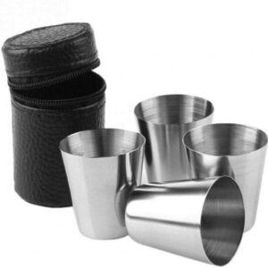 Stainless Steel Shot Cups Shot Glass Drinking Metal Shooters Leather Cup Holder For Whiskey Tequila Liquor Great Barware Gift 4Pcs/Set Durable processing