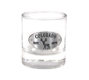 americaware whiskey 2 oz shot glass with etched colorado medallion