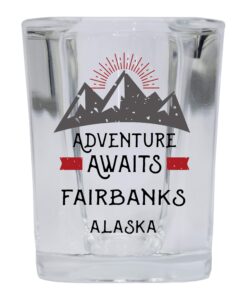 r and r imports fairbanks alaska souvenir 2 ounce square base liquor shot glass adventure awaits design