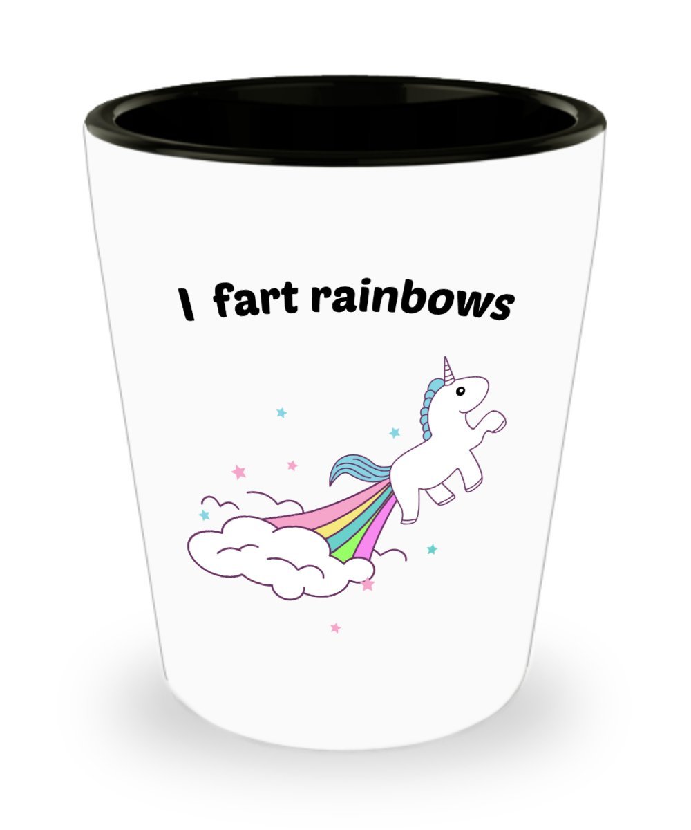 Unicorn Farting Shot Glasses - I Fart Rainbows - Novelty Birthday Gift Idea