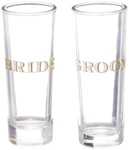 creative brands slant collections - set of 2 shot glasses, 2-ounce, bride and groom