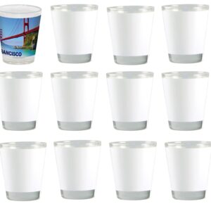 12 Pieces Blank Sublimation Shot Glasses 1.5 ounces White Patch Heat Thermal Transfer Dye Craft Tequila