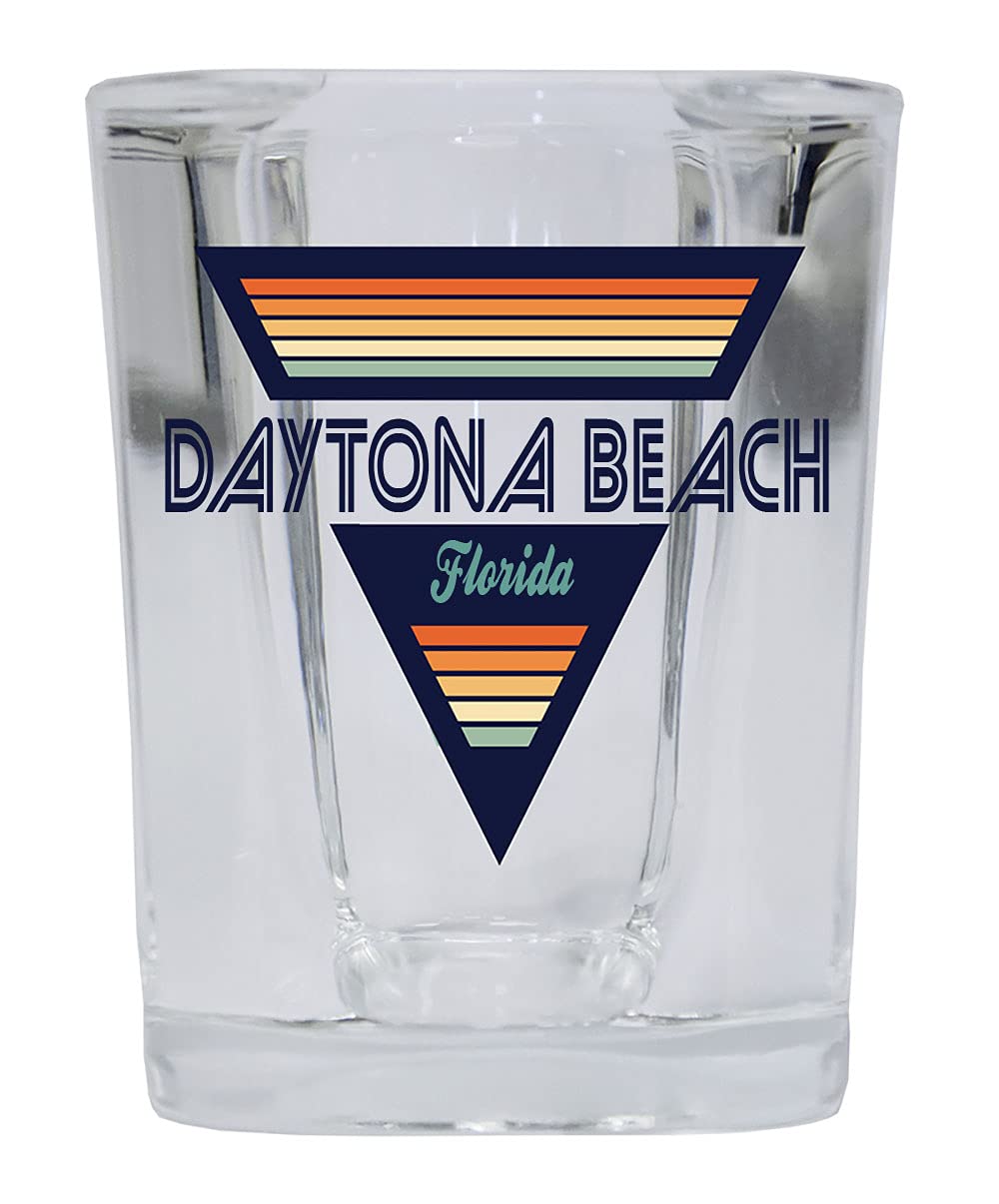 R and R Imports Daytona Beach Florida 2 Ounce Square Base Liquor Shot Glass Retro Design