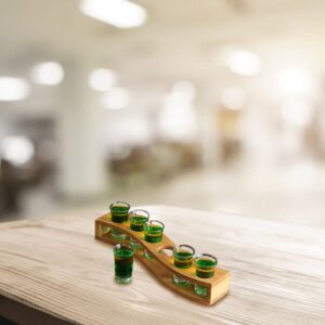 Espresso Measuring Cup Shot Glasses Serving Tray Wood: Rustic Wooden Shot Glass Holder for Drinking Serving Display Storage Restaurant Bar Party Beige 6 Slot Soju Glass