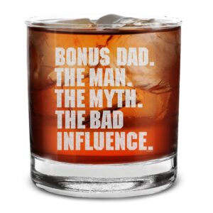 shop4ever stepdad the man the myth the bad influence engraved whiskey glass, father's day gift 11 oz.