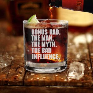 shop4ever Stepdad The Man The Myth The Bad Influence Engraved Whiskey Glass, Father's Day Gift 11 oz.