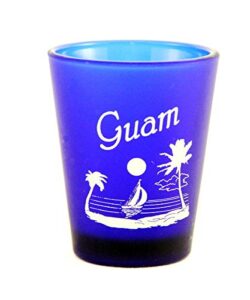guam us pacific territory cobalt blue frosted shot glass