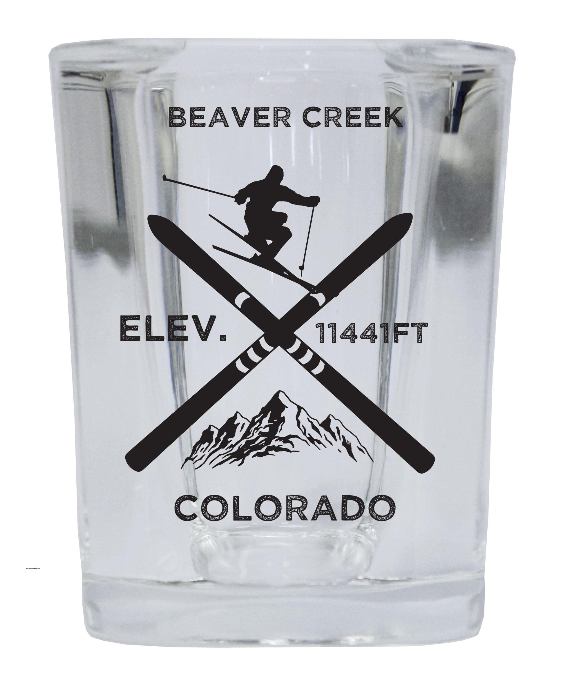 R and R Imports Beaver Creek Colorado Ski Snowboard 2 Ounce Liquor Shot Glass Square Base