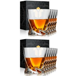 kitnats old fashioned whiskey glasses 10 oz rocks glasses set of 8, gift box - barware for bourbon, scotch, rum glasses, whisky cocktail drinks for men women