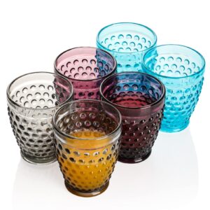 everest global hobnail old fashion iced beverage tumblers 10 oz. set of 6 drinking glasses for water wine soda whiskey juice milk beer iced-tea for dinner parties bars restaurants