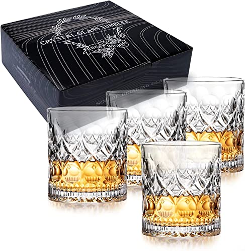 Whiskey Glasses, 10 Oz old fashioned WhiskyTumblers Set, drinking cups with Gift Box for Bourbon & Scoth & Vodka, Whiskey Drinks etc, Perfect for Parties, Bars, Restaurants and Families etc - 2 pieces