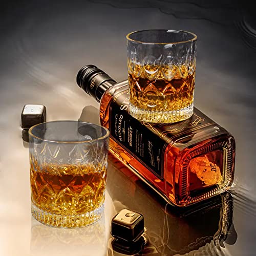 Whiskey Glasses, 10 Oz old fashioned WhiskyTumblers Set, drinking cups with Gift Box for Bourbon & Scoth & Vodka, Whiskey Drinks etc, Perfect for Parties, Bars, Restaurants and Families etc - 2 pieces