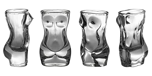 Shot Glass Set (4-Piece Set) Sexy Women Shaped Custom Design | Bachelor or Bachelorette Party Drinks | Tequila, Vodka, Whiskey, Bourbon | Funny, Durable Style