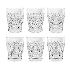 tarhong hobnail premium plastic drinkware tumbler/double old fashioned, 14 ounce, clear, set of 6